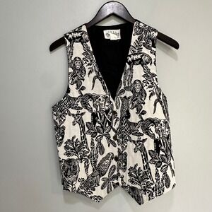 90s Grunge Boho Jungle Tapestry Vest Animal Print Monkey Giraffe Elephant M/L